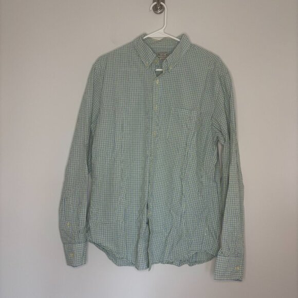 TAILORED by J.CREW Sz Large Button Down Dress Shirt Pocket Blue Green - Picture 1 of 4